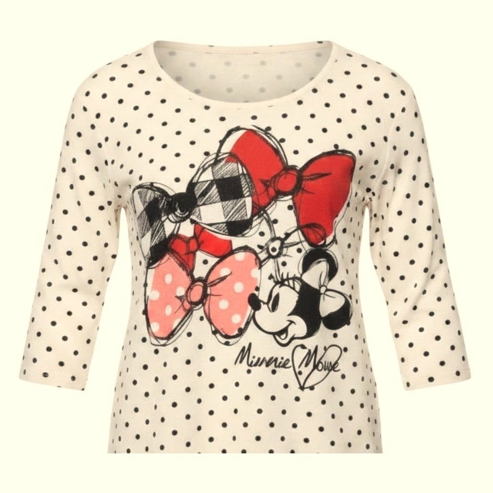 Disney Parks Minnie Mouse Polka Dot 3/4 Sleeve High Low Graphic Tee White Large